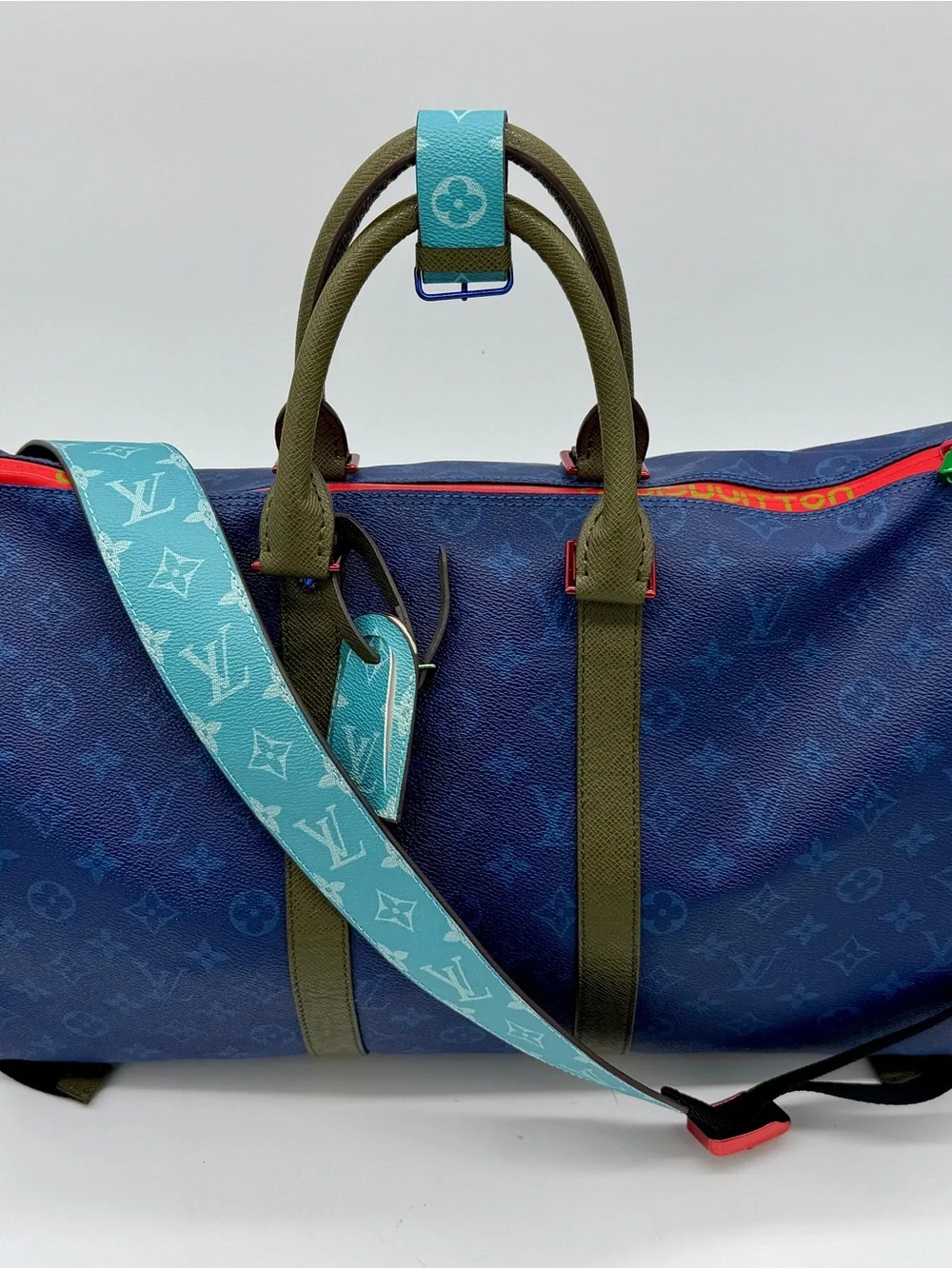 Louis Vuitton Blue Taigarama Monogram Keepall Bandouliere 50